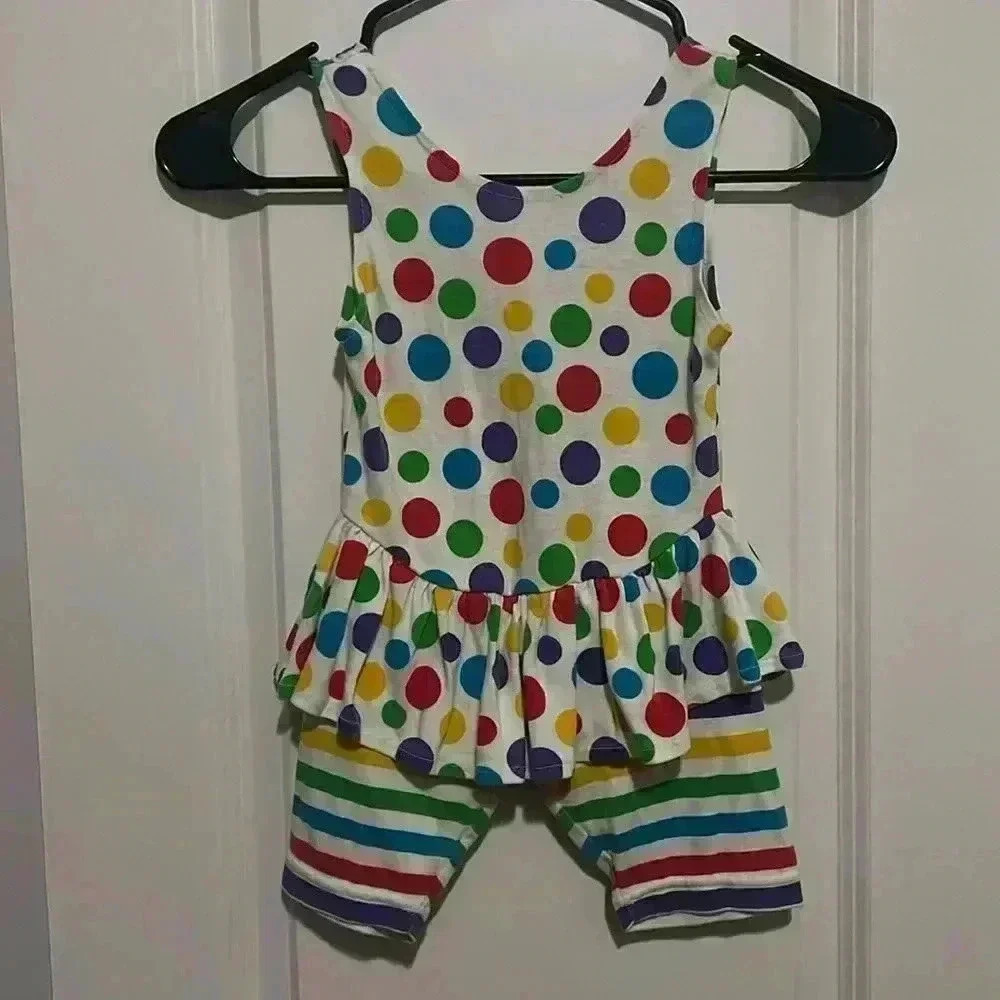 Vintage Happy Kids 3T Jumpsuit w built in skirt polka dot Velcro Bow on back